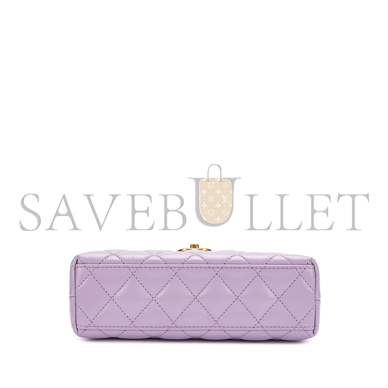 Ch*el master purple quilted calfskin mini kelly bag gold hardware as4416 (19*13*7cm)